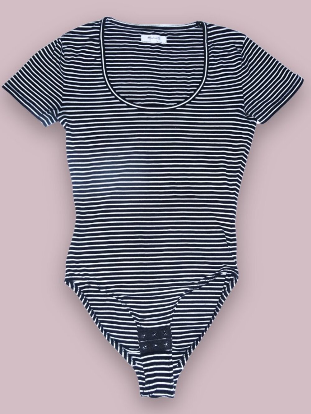 Madewell Short Sleeve Scoop Neck Black White Stripe Bodysuit XXS